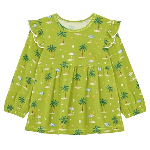 Palm Trees Parasols Girls Shirts Cotton Long Sleeve Ruffle Toddler Tee Tops