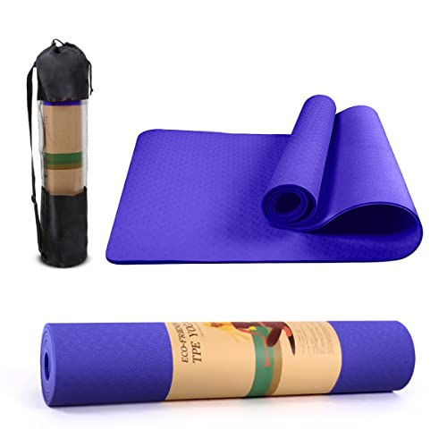 Image of Slovic Yoga Mat with Bag | Premium TPE | Non-Slip & Thick Cushion | 8 mm Thickness | Eco-Friendly | Exercise Mat for Men & Women | Great for Workouts & Preventing Injuries | Outdoors & Indoors | With Easy to Carry Cover Bag