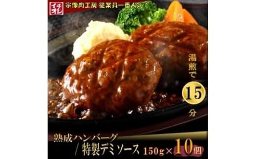 [湯煎で簡単調理]熟成ハンバーグ/特製デミソース 10個[宗像肉工房]
