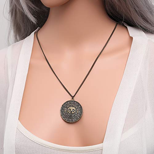 LUREME® Inspired by Pirates of The Caribbean Movies Cursed Aztec Coin Medallion Necklace Skull Necklace(01003817)3