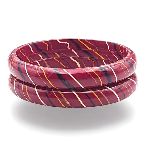 Image of Traditional Rajasthani Lac Bangles for Women and Girls, Jaipuri Lahariya Design Lakh Lah Kada, Multicolor Striped Pattern, Red Green Maroon Sky Blue Pink Purple Yellow Grey Set of 2