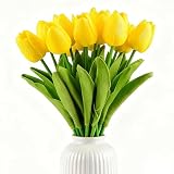 HoveBeaty Artificial Tulips, 20-Pack Yellow Real Touch Faux Flowers