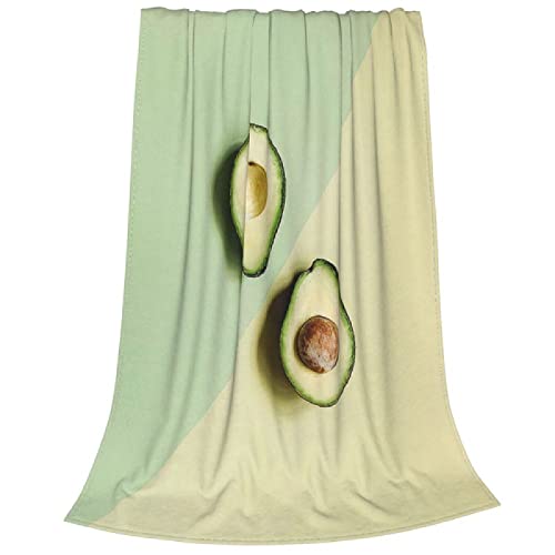 Manta De Fruta De Aguacate con Estampado De Franela,Manta Súper Cálida Portátil Verde para Ropa De Cama,Edredón Fino De Felpa Al Aire Libre,100*150Cm