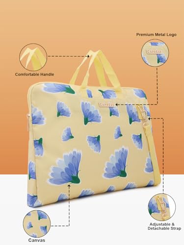 Image of Caprese Barbara Laptop Bag Large (E) Yellow|Stylish Laptop Handbag for Women, 16-Inch Laptop Compatible Spacious Office Bag with Smart Sleeve, Adjustable & Detachable Strap