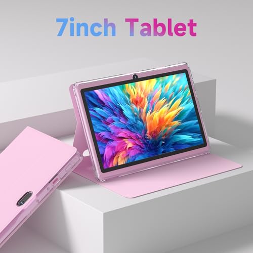 Image of HOTTABLET Tablet 7Inch Android 14.0 with Protective Case, 8GB(3+5GB Expand) RAM+ 32GB ROM, IPS Screen, Dual Camera, Bluetooth 5.0 WiFi Tab (Pink)