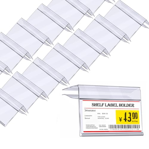 100 Pcs Shelf Label Holder Clear Plastic Clip on Labels Shelf Tags for Wire Shelving 0.2'' to 0.4'' Wood Glass Shelves Sign Price Tags 1.57 x 3.15 Inches
