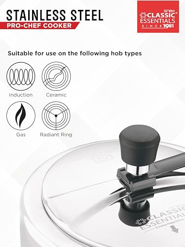 Image of Classic Essentials Prochef Stainless Steel Cooker | ISI Certified Inner Lid Pressure Cooker | Non Reactive, Non Toxic & Non Staining Food Grade Surface | Long Lasting Sealing Gasket (2 liter)