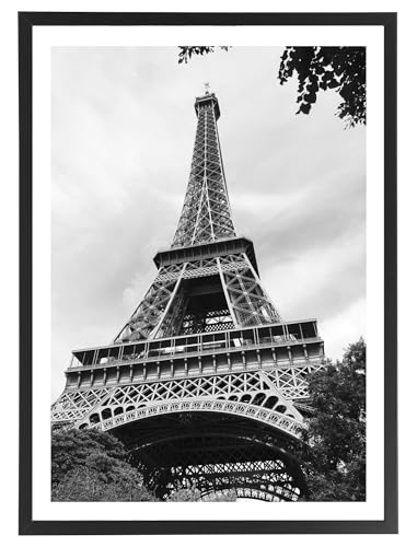 Générique Tableau Tour Eiffel 50 x 70 cm avec cadre en bois noir inclus - Affiche décoration Paris noir et blanc
