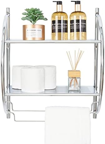 Oikos 2 Tier Over The Toilet Storage, Bathroom Shelves Wall Mounted, Over Toilet Bathroom Organizer, Bathroom Towel Holder, Wall Shelving, Bathroom Shelf Over Toilet, Toilet Rack, Chrome Shelf
