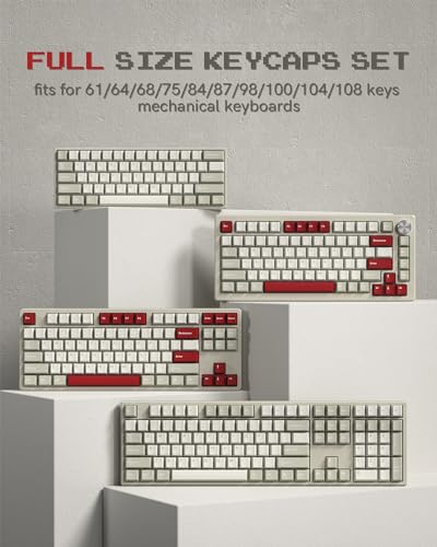 Image of Womier Keycaps, Custom PBT Doubleshot Keycaps 60 65 75 100 Percent, Cherry Profile Retro Keycaps, 61 /64 /68 /84 /87 /100 /104 /108 Gaming Mechanical Keyboard Keycaps, 132 Keys Keycaps Set - Vintage Grey
