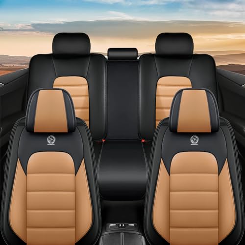 Image of Nappa Leather Seat Covers for Ford Bronco Sport 2021-2024,Car Seat Covers Full Set,Waterproof Seat Protectors Auto Seat Covers,Breathable Nonslip Interior Cover Seats for Cars(Black and Orange)