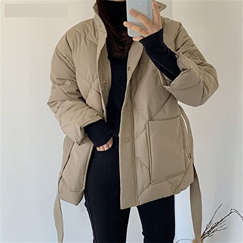 DULIDU Casaco feminino de inverno de algodão grosso, trespassado, com cadarço, gola alta, jaqueta fe