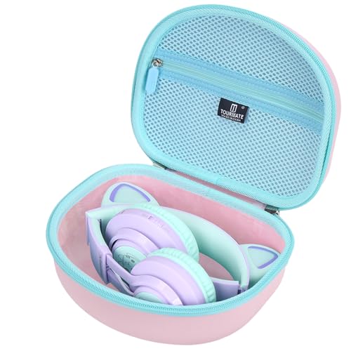 Image of Tourmate Hard Travel Case for Riwbox CT-7 / CT-7S Cat Ear LED Light Kids Wireless Headphones, Protective Carrying Storage Bag （Box for Sale）(Pink&Cyan)