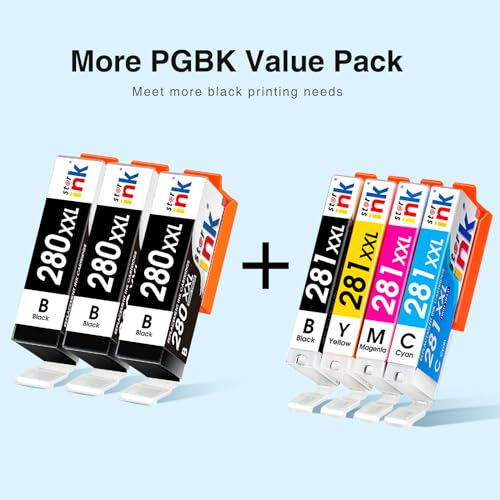 Compatible Ink Cartridge Replacement for Canon Ink 280 and 281 Cartridges PGI-280XXL CLI-281XXL 280 XXL 281 XXL Compatible with TR8620a TR8620 TS702a TS9520 TS9521C TR8520 TS6220 TS6320 TS8220 (7pack)