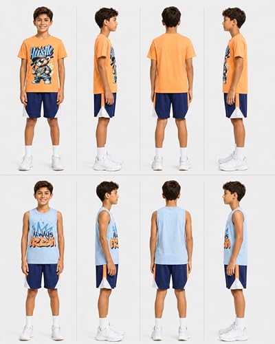 Image of Pro Athlete Boys Active Shorts Set - 3 Piece Athletic Dry Fit Graphic Tees Tank Tops and Basketball Shorts for Boys
