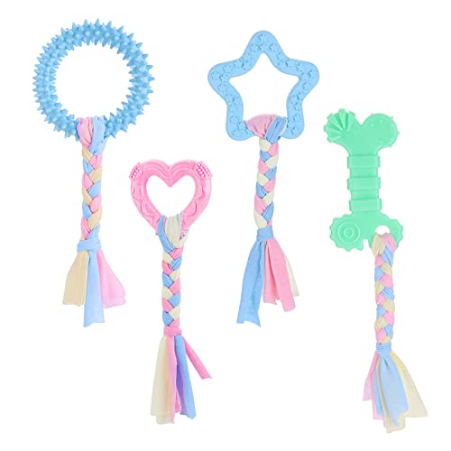 Cobee Lot de 4 jouets à mâcher interactifs en coton pour petits chiens, jouets à mâcher en caoutchouc pour les dents bucco-dentaires apaisantes