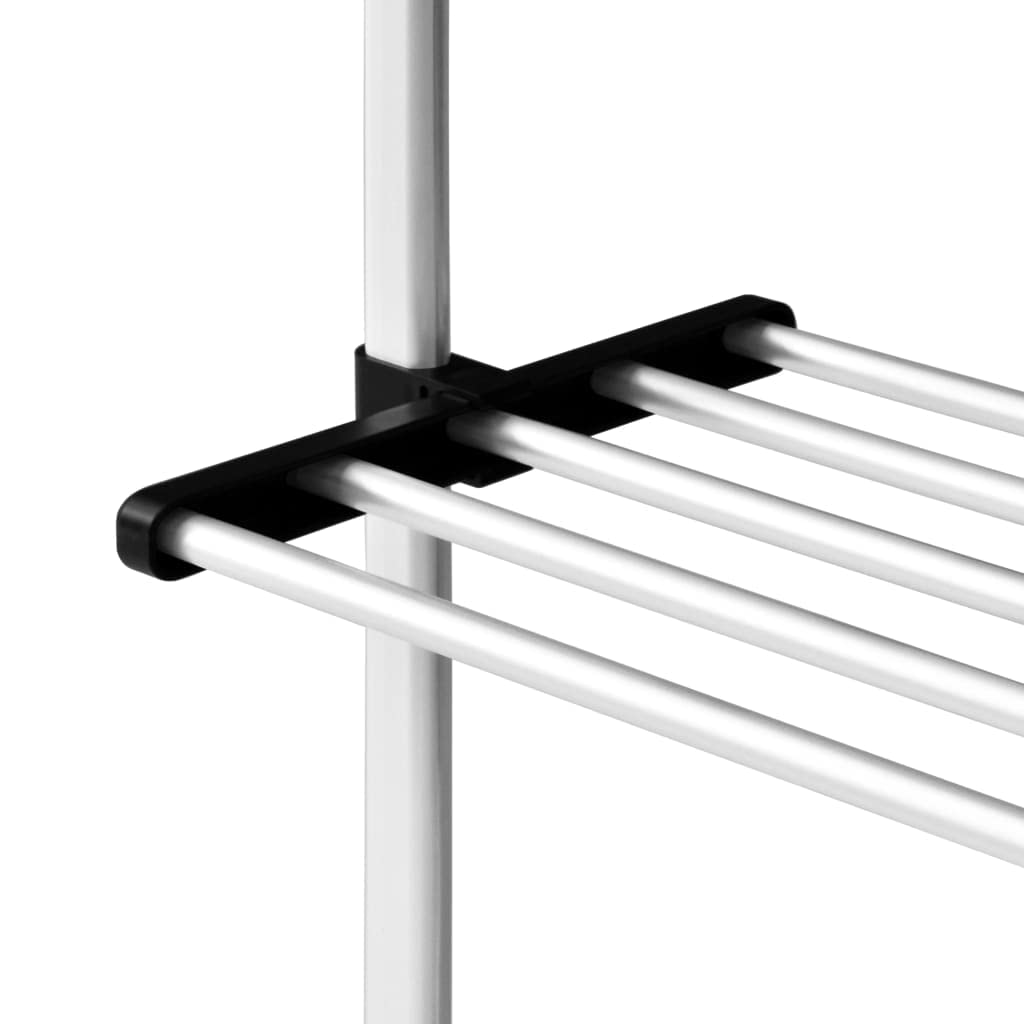Teleskopowa garderoba z półkami, aluminiowy stojak na ubrania do sypialni, system przechowywania z regulacją wysokości, nowoczesny design, srebrny/czarny, 70 x 40 x 250-300 cm