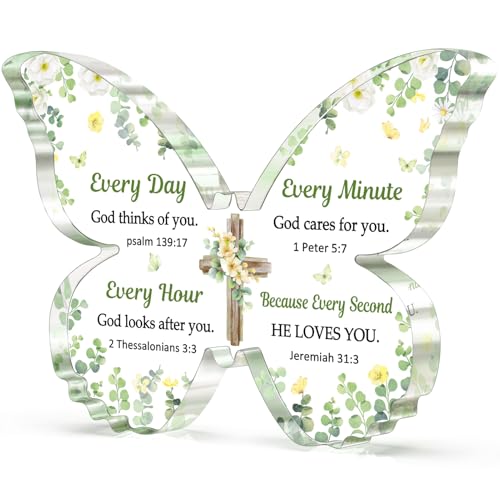 Christian Gifts for Women Faith, Butterfly Acrylic Plaque Sign, Religious Gifts for Women on Mothers Day Birthday Christmas, Spiritual Present for Female Friend Family, 5x3.8x0.5 Inch - Green