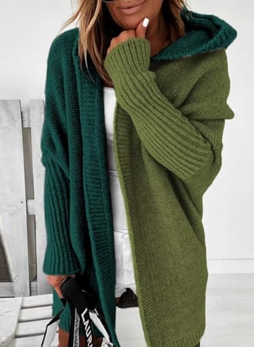 Image of Astylish Women 2026 Fall Clothes Outfits Hooded Knit Cardigan Sweaters | Open Front, Long Sleeve, Color Block, Fashion Clothing, Outwear Coats