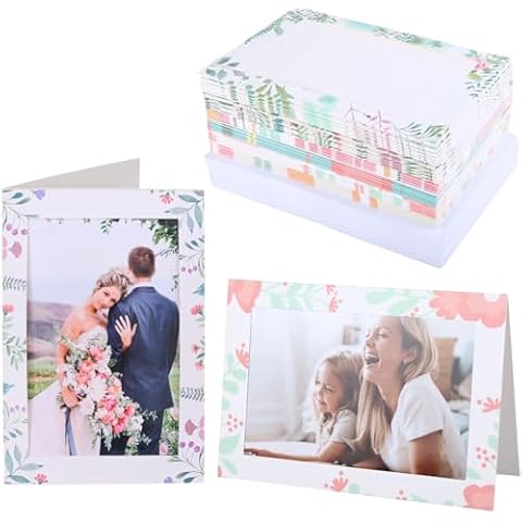 Litpoetic Photo Frame Cards with Envelopes 4X6 Paper Picture Frames Photo Insert Greeting Cards for Wedding, Birthday, Holidays(48 Sets,6 Floral Designs) Cover