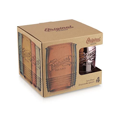 Glaver's Set Of 4 Original Mason Collins Glasses Assorted Colored Drinking Glasses For Juice Smoothies Cocktails Fine Beverage Glass Cups, Not (Original Mason Colored 20 Oz) #TOP4