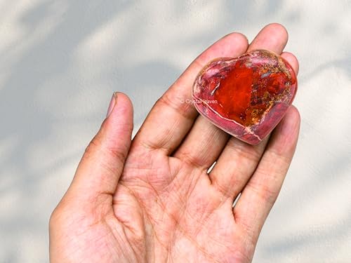 Image of Certified Brecciated Jasper Crystal Heart Palm Pebbles Stones for Anxiety Stress Relief Massage - AAA Grade Original Healing Gemstone Agate Heart Palm Stone for Yoga Meditation Spiritual