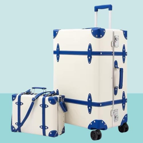 Vintage Style Luggage Set, 2-Piece, Cream and Royal Blue, Trolley Suitcase with Matching Vanity Case2