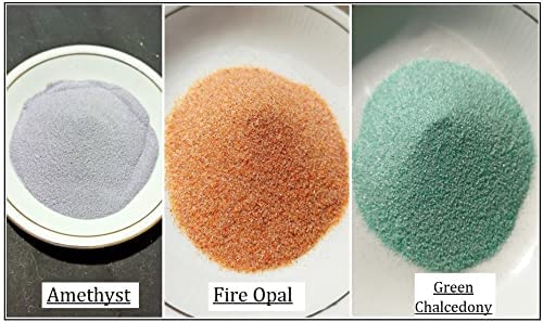 Natural Gemstone Crushed Fine Powder -Set of 3, Amethyst, Fire Opal, Green Chalcedony Stone dust Powder 150 ct Each for Jewelry Making, Painting and More