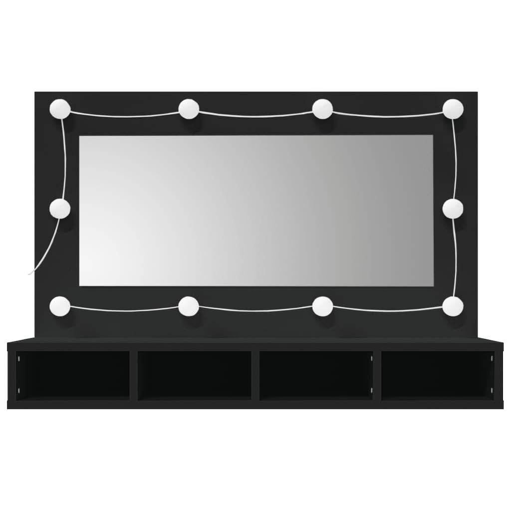 Mueble con Espejo y LED Armario de baño con Espejo Armario Espejo baño con luz Espejo Armario baño Negro 90x31,5x62 cm