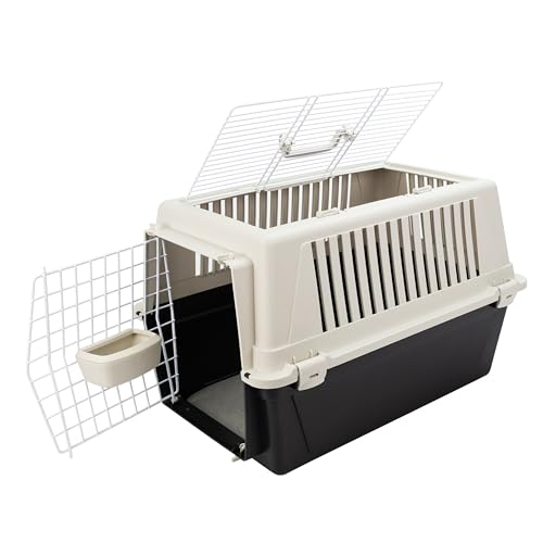 Ferplast Katzentransportbox, kleine mittelgroße Hundetransportbox, Hunde und Katzen bis 15 kg, mit Kissen und Napf, Lüftungsschlitze, 40x60xH38 cm, Transportbehälter Atlas 30 Open