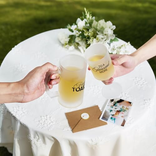 Image of AW BRIDAL Wedding Gifts for Couples 2026, Engagement Gift for Him and Her, Frosted Glass Champagne Flute and Beer Mug Set, Bridal Shower Present, Bride and Groom Toasting Glasses for Anniversary