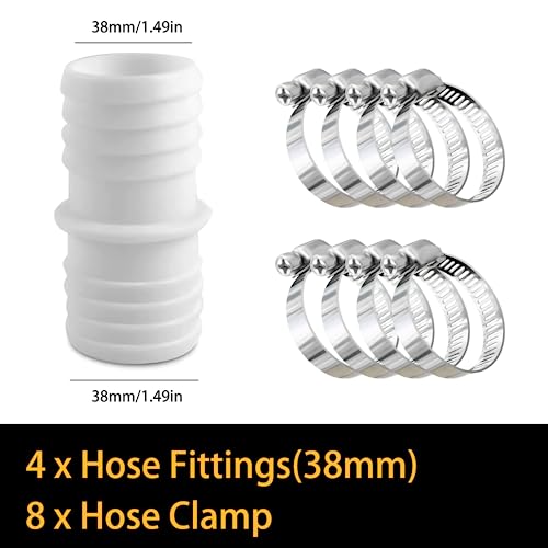 Rhsemi 4pcs Hose Connector 32 mm Set including 8 Hose Clamp Pool Hose Adapter Hose Adapter Double Hose Nozzle (White) - Image 2
