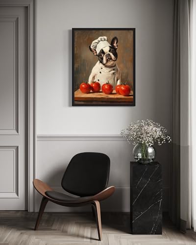 Image of Boston Terrier Chef Kitchen Wall Black Framed Art Print Poster, Dog Pet Lover Picture Painting Artwork Bedroom Living Room Office Dining Room 150D (Boston Terrier Chef Kitchen, 14 inchL x 11 inchW, Black Frame)