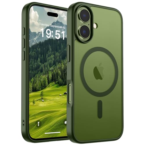 Image of SUPFINE Magnetic for iPhone 17 Case (Compatible with MagSafe)(Military Grade Drop Protection) Translucent Matte Shockproof with Anti-Fingerprint Phone Cover,Cangling Green