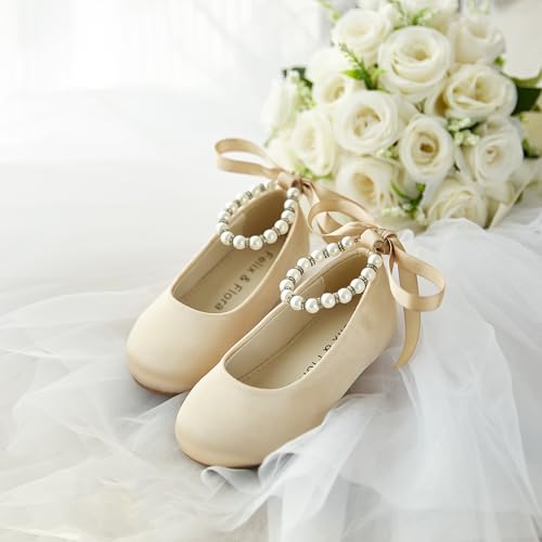 Image of Felix & Flora Girls Toddler Little Ballet Shoes - Flower Girls Mary Jane Flats Dress Shoes Party Wedding