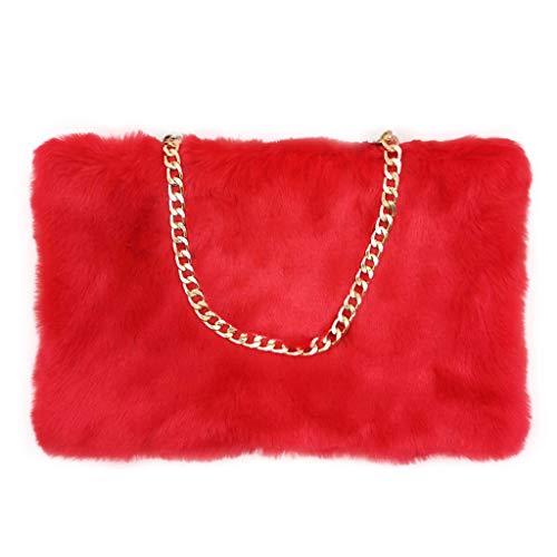 FHQHTH Faux Fox Fur Purse Fuzzy Handbags for Women Evening Handbags Al alloy Shoulder Strap