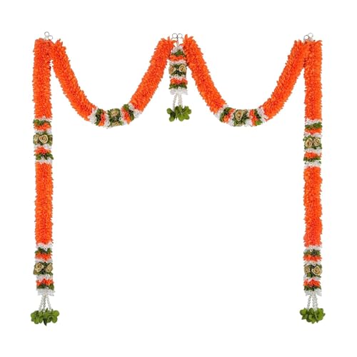 Image of Amazon Brand Umi - Toran for Main Door Entrance, Bandarwal for Festival, Pooja Mandir & Wedding, (42 inches x 24 inches) Handmade Traditional Flower Hanging for Home & Office Decor (Orange)