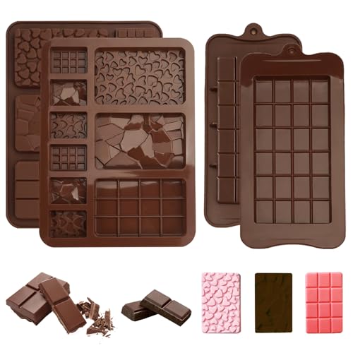 4 Stück Silikon Schokoladenform,Break Apart Silikonform Schokolade Selber Machen,BPA-frei Chocolate Mold,Schokoladentafel Form mit Antihaftbeschichtung,Schokoladenform für DIY Schokolade, Puddings