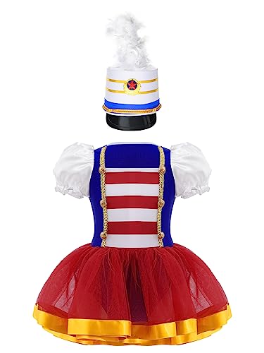 IEFIEL Disfraz de Majorette Tambor para Niña Vestido de Ballet Tutú con Sombrero de Plumas Disfraz...