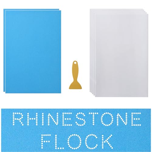 GDACE Rhinestone Flock 12 x 8 2 Sheets and Rhinestone Transfer Tape 5 Sheets for Rhinestone Templates Stencil Magic Sticky Flock for Any Cutting Machine