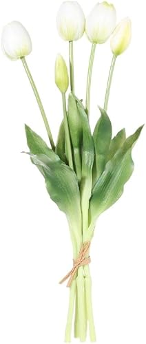 Miniatura 1 de HomeSoGood Ramo de tulipanes de 5 cabezas, 2 racimos de flores artificiales de silicona de lujo de tacto real, decoración de sala de estar (15.4