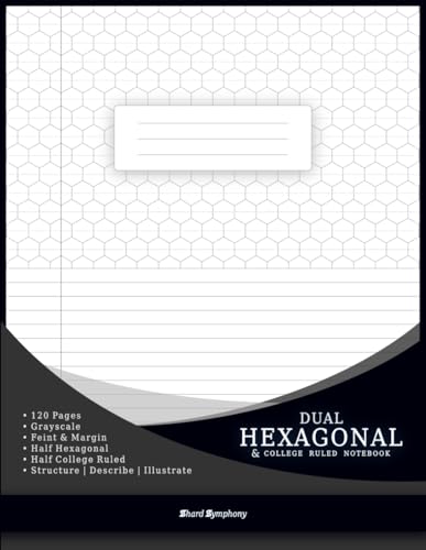 Dual Hexagonal & College Ruled Notebook (Grayscale Feint & Margin): Professional Hexagon Grid & Lined Layout (120 Pages, 8.5 x 11 in) for Organic Chemistry, Creative Design & Geometric Illustration image 2