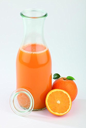 APS 6 Original WECK Glasflaschen 1 Liter mit Deckel, Ø 6 cm, H: 25,5 cm, Flaschen für Säfte, Smoothies, Dressings, spülmaschinengeeignet