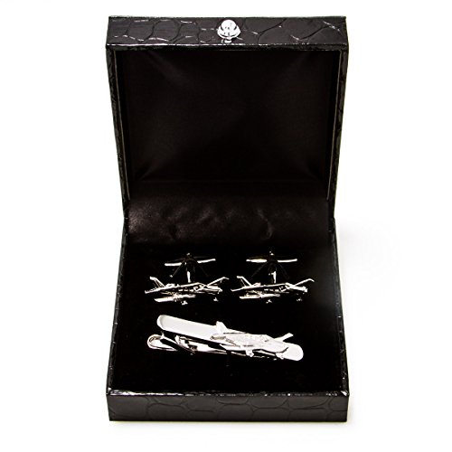 Mancuernillas y Prendedor de Corbata MRCUFF Avión Cessna miniatura 2