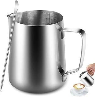 anpro Pojemnik na mleko 400 ml/14 fl. oz. Milk Pitcher dzbanek na mleko ze stali nierdzewnej, idealny do cappuccino, spieniacz do mleka, srebrny