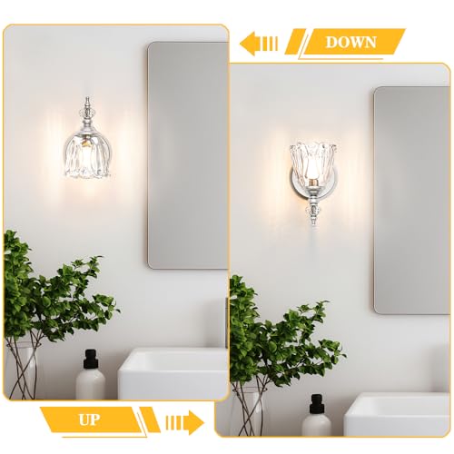 Image of Vintage Wall Sconces Set of Two, Brushed Nickel Bathroom Vanity Light Fixtures, Hardwired Sconces Wall Deco Set of 2, Glass Wall Lights for Bathroom, Bedroom,Hallway (Excludes G9 Bulb)
