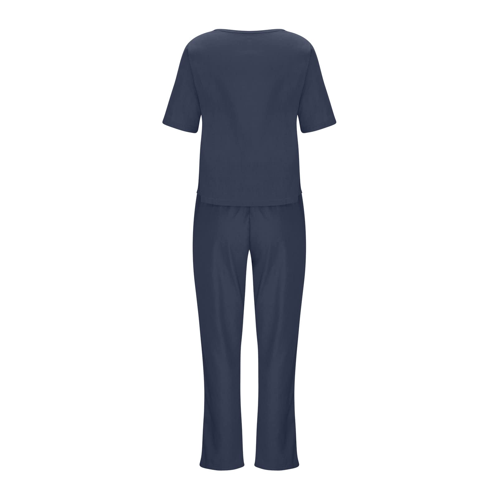 EMATOP Leinen Zweiteiler Damen Sommer Casual Hosenanzug 2 Teiler Kurzarm Tshirt und Lang Hose Freizeitanzug Leicht Einfarbig Sportanzug mit Taschen Tracksuit Elegant Baumwolle Workout Set