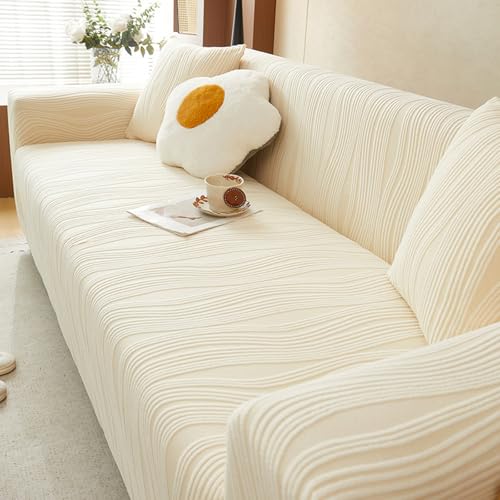 Cubierta del sofá, Manta de Fundas para sofá Lavable, Cubierta de sofás de Punto Todo en uno con Almohadilla de Asiento Resistente a rasguños de Gato de cober Cream White Double Seat (Fits 145-185cm)