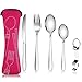 XOPOZON Set di Posate da Campeggio Viaggio, Posate in Acciaio Inossidabile Set di Utensili da Campeggio con Borsa in Neoprene per Viaggi all'aperto Picnic Ufficio Scuola Lunch Box (Rosa)