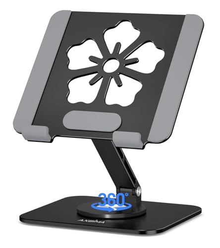 Image of Rotating Tablet Stand for Desk, Aluminum Office Desk Accessories for Women Moms iPad Gifts Home Office Portable Monitor Stand for iPad, Compatible with iPad Pro, Air,Kindle, 4-12.9 inch,Black